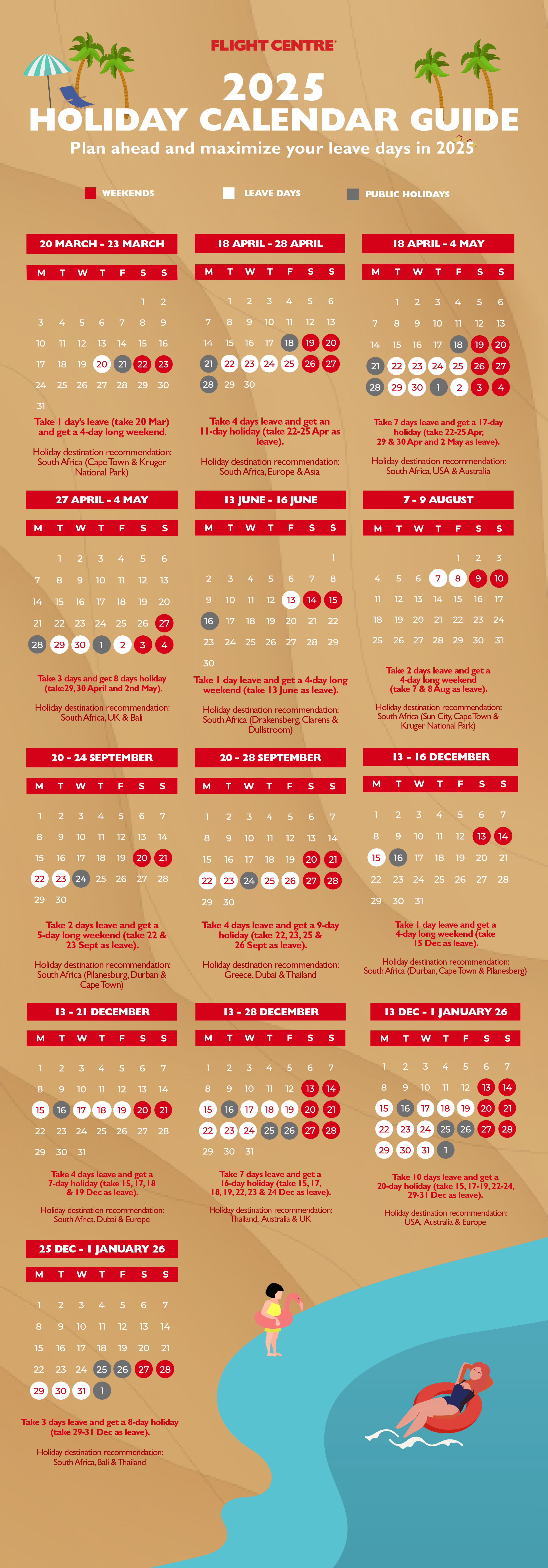 2025 Holiday Calendar Guide | Flight Centre South Africa